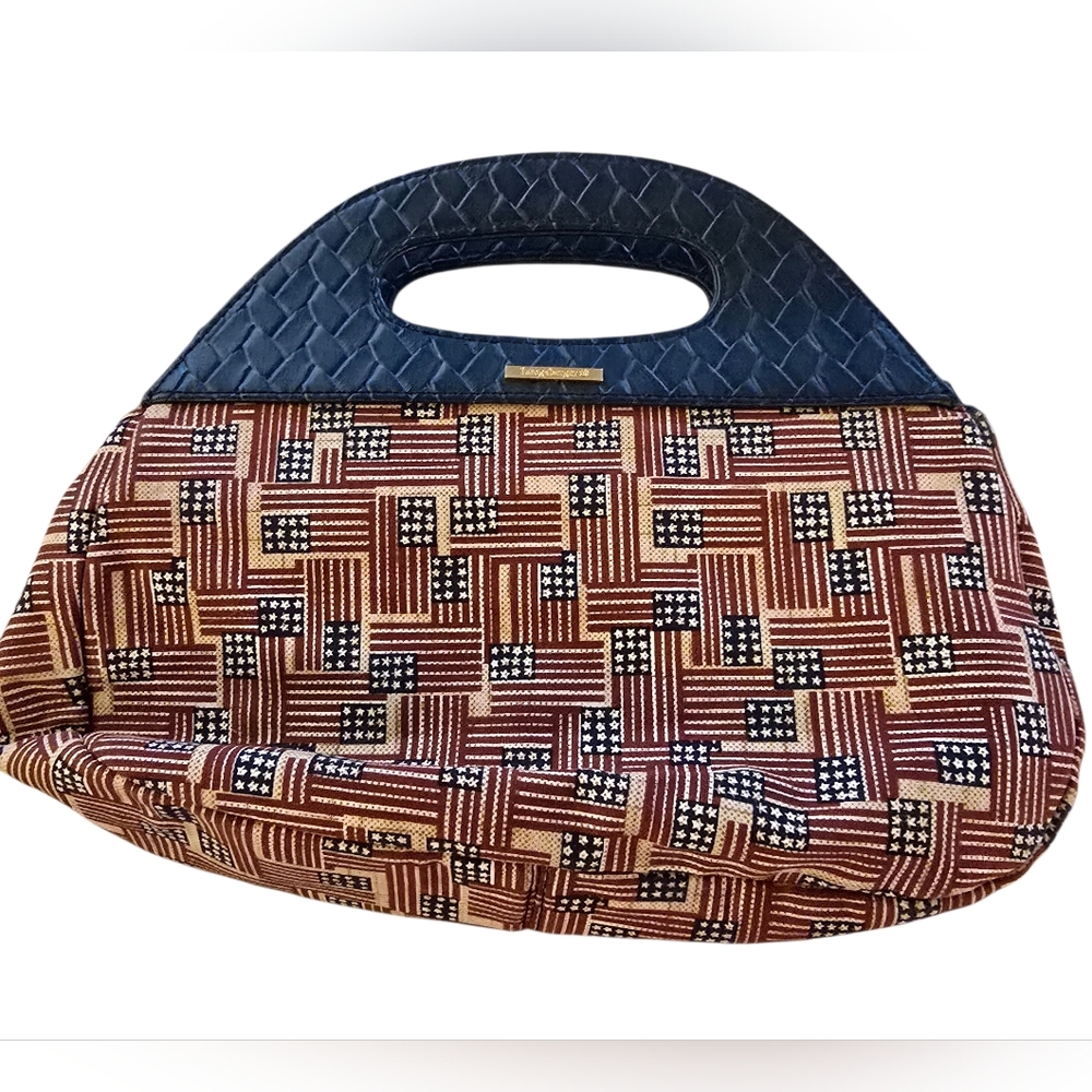 Longaberger Red, Brown & Navy Woven-Pattern Clutch